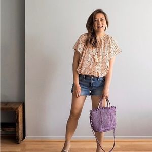 Vanessa Bruno Peach Geometric Print Short Sleeve Blouse